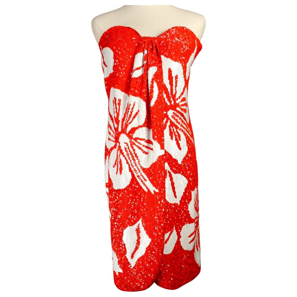 1991 Valentino Boutique Red Hibiscus  Dress, S/S 1991 Paris Runway Finale - Picture 3 of 16